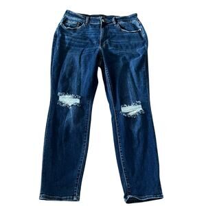Judy Blue Women’s 16W Slim Fit Distressed Jeans Dark Wash Stretch Denim